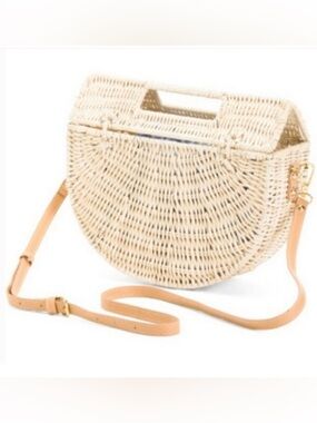 C&C California Woven Half-Moon Crossbody in Natural and Tan